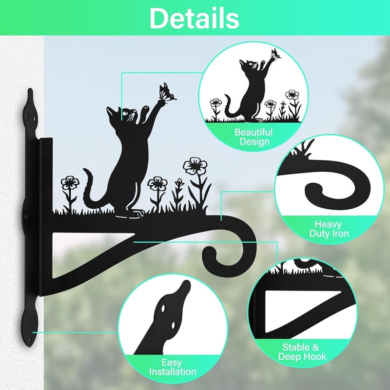 Muuruu Plant Hangers Outdoor & Indoor, Plant Hooks for Hanging Baskets, Heavy Duty Wall Hanger, Metal Wall Mount Holder for Flower Basket, Bird Feeder, Lantern, Wind Chimes-Patio, Garden, Home Decor (Cat) - Image 3